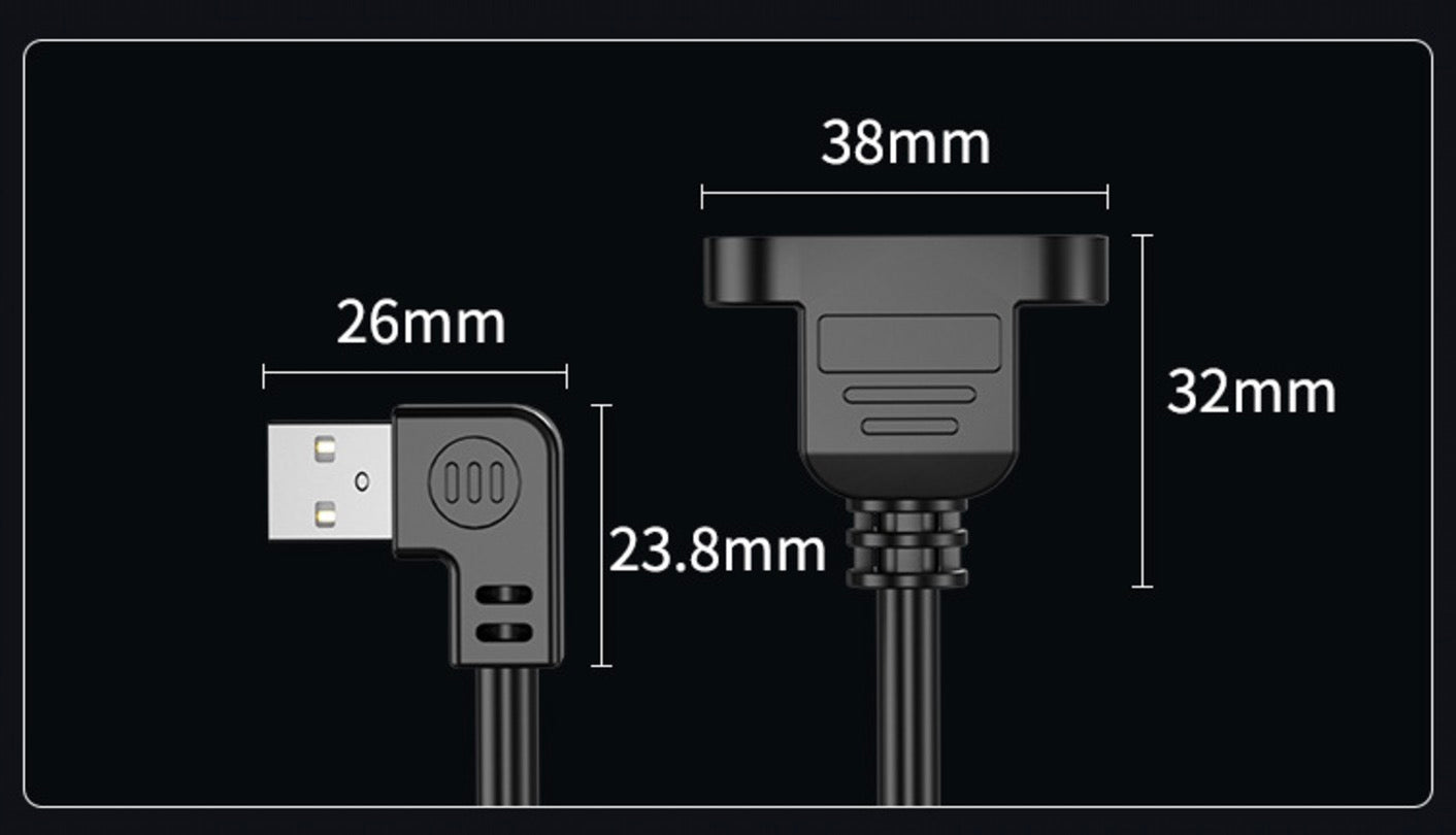 USB 2.0 Extension Cable, Type A Male to Female Panel Mount Cable | Right Angle