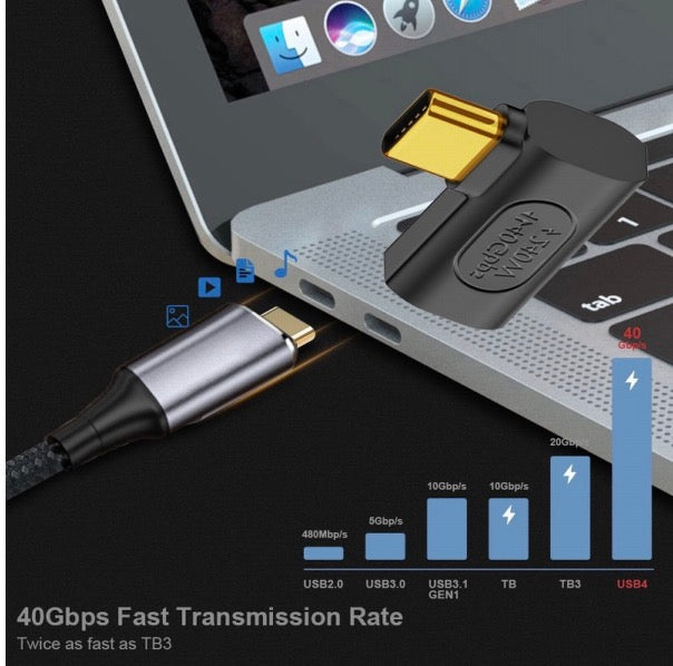 USB C 4.0 Male to USB C Female Angled Extension Adapter 240W 40Gbps USB4