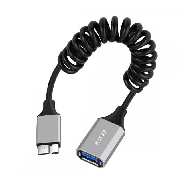 Micro B Male to USB 3.0 A Type Female Data Charging Coiled Extension Cable