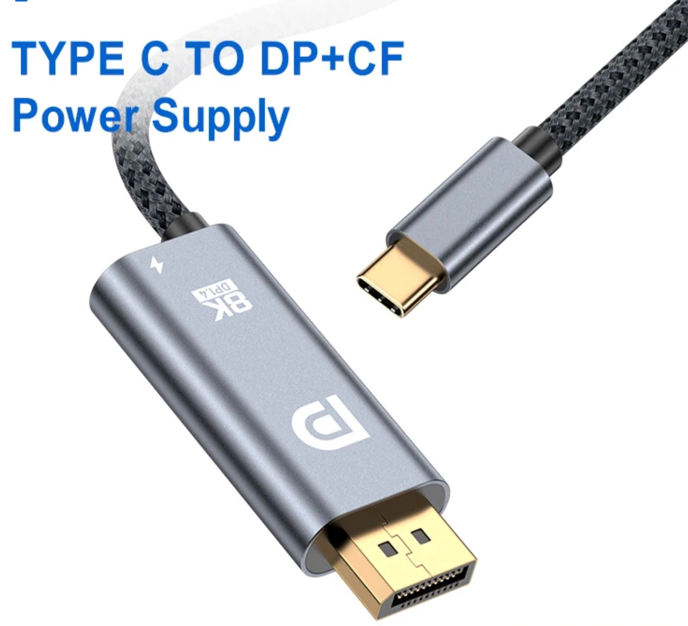 USB C to Displayport 1.4 + Type C Female Power Supply Video Cable 8K@60HZ 2m