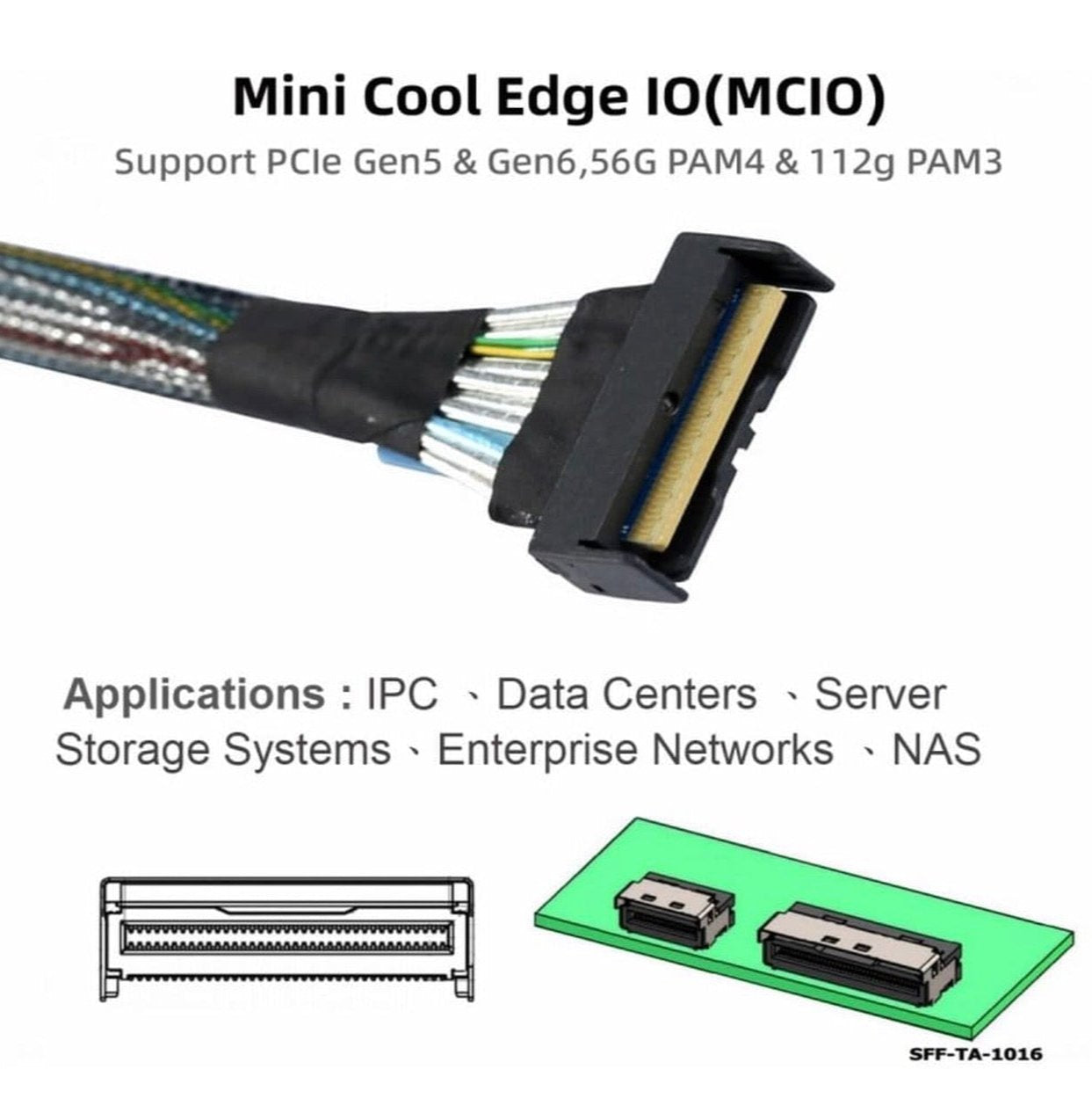 PCI-E 5.0 Mini Cool Edge IO MCIO STR PCI-E 8i 74Pin Male to 8i MCIO 74Pin Male Extender Cable