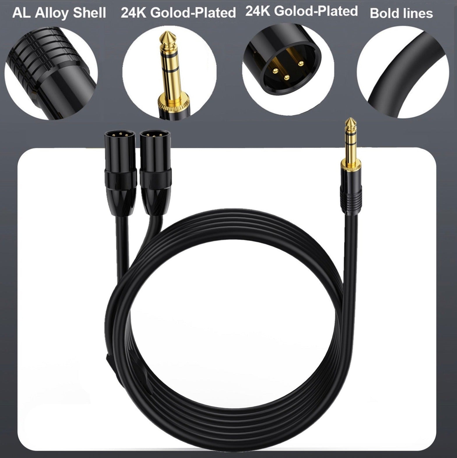 6.35mm (1/4 inch) TRS Male Plug to Dual XLR Male Microphone Stereo Unbalanced Audio Cable Y Splitter