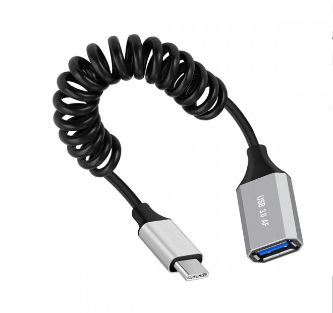 USB C Male to USB 3.0 A Female External Hard Drive Coiled Cable