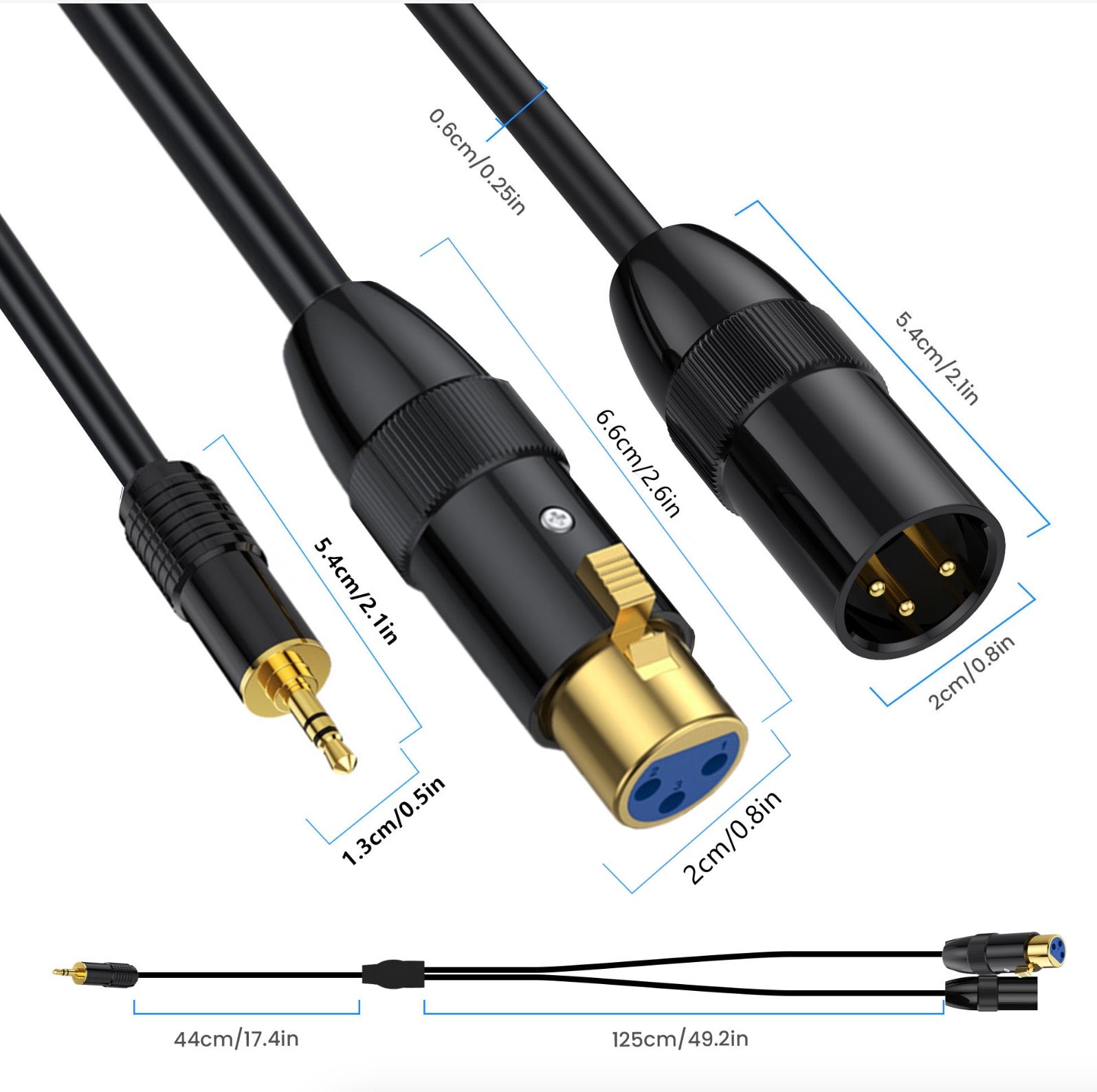 XLR to 3.5mm Y Splitter | TRS Stereo Male to XLR Male+ Female Interconnect Audio Microphone Cable