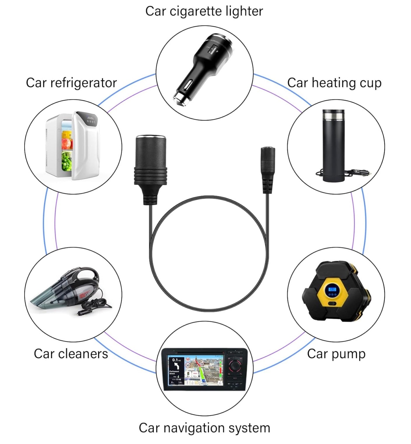 Car Cigarette Lighter 12V Female to DC 5.5mm x 2.1mm Female Power Cable