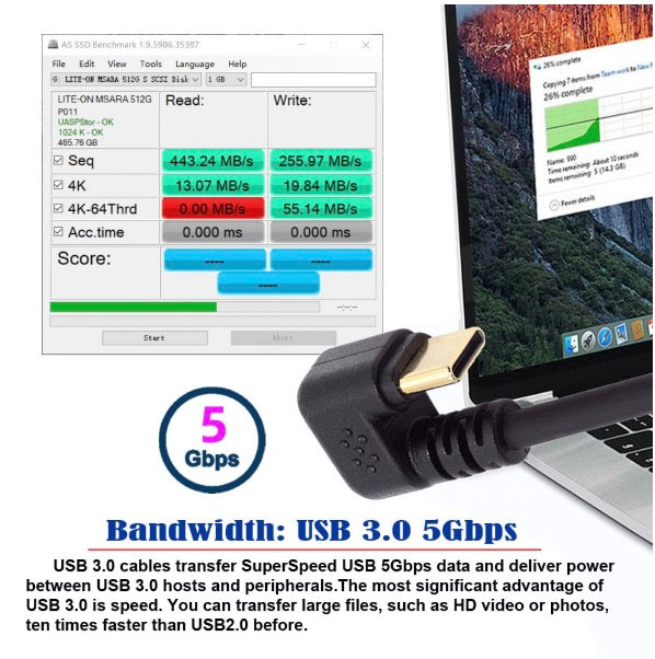 USB 3.0 A Male to USB-C 3.1 Male U Angled Data Charging Extension Cable