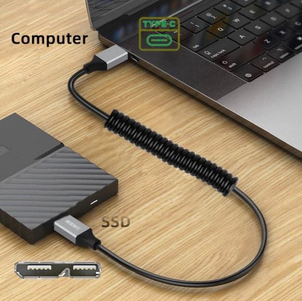 USB C Male to Micro B External Hard Drive Coiled Cable