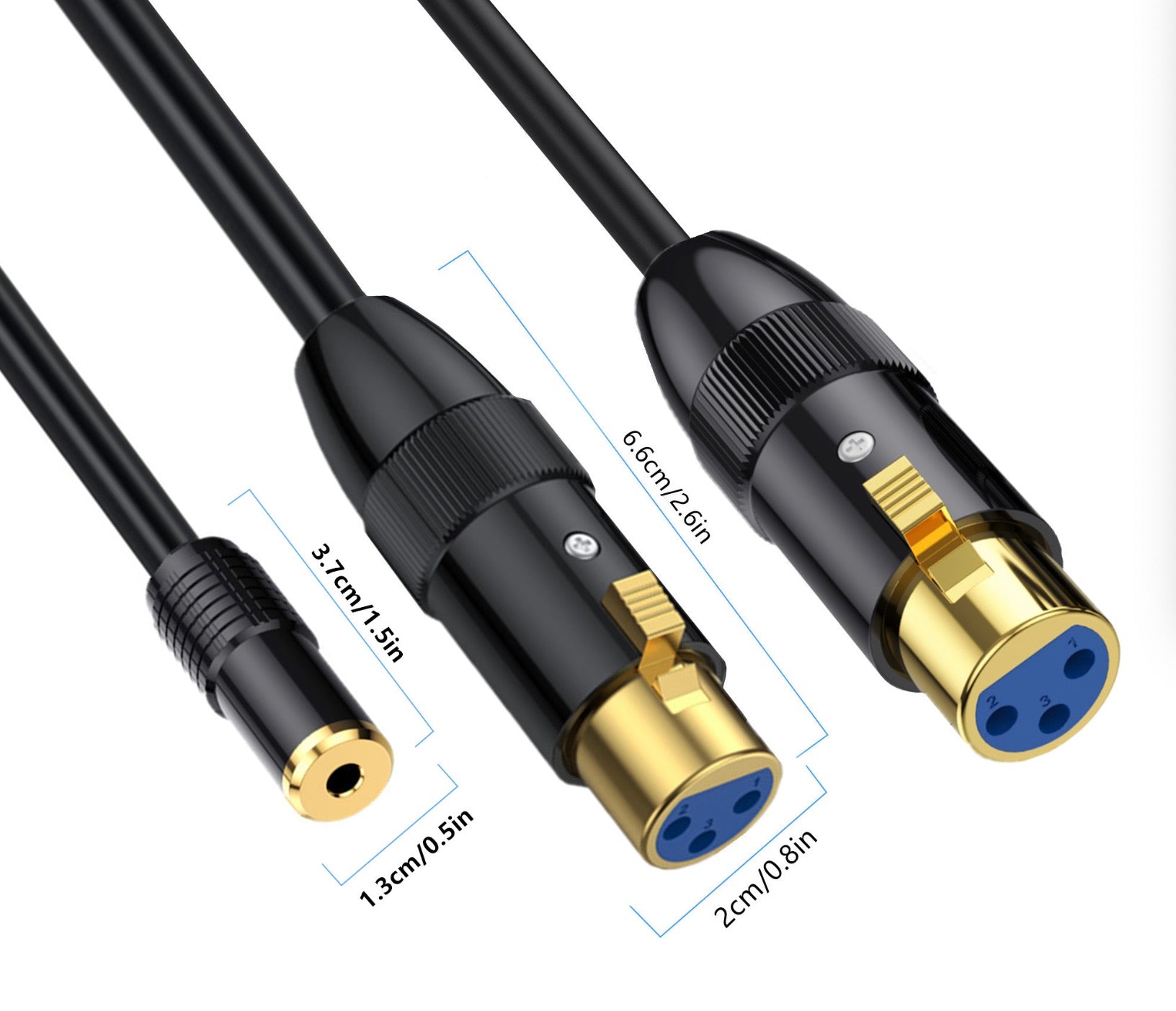 3.5mm 1/8 Inch TRS Female to Dual XLR Female Unbalanced Interconnection Cable for Microphone, Sound Card, Camcorder