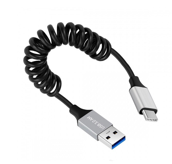 USB 3.0 to USB C Cable, Type A Male to Type C Male Stretch Coiled Cable