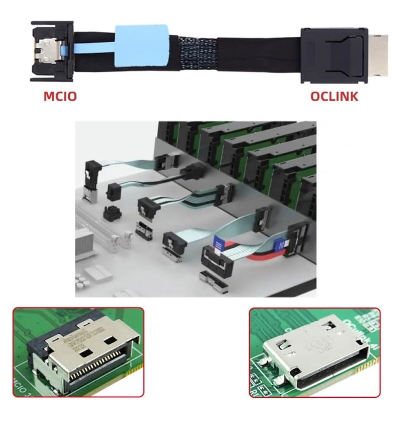 Gen5 PCI-E 5.0 Mini Cool Edge IO MCIO PCI-E 4i 38Pin to SFF-8611 Oculink 4X Extender Cable | Male to Male