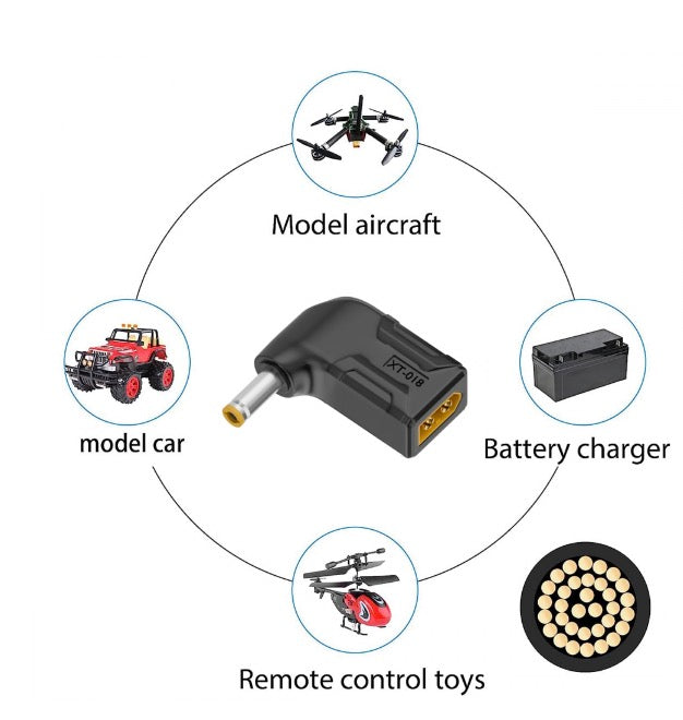 XT60 Male SC100 Protocol to DC 5.5x2.5mm Male Fast Charging Angled Horizontal Adapter