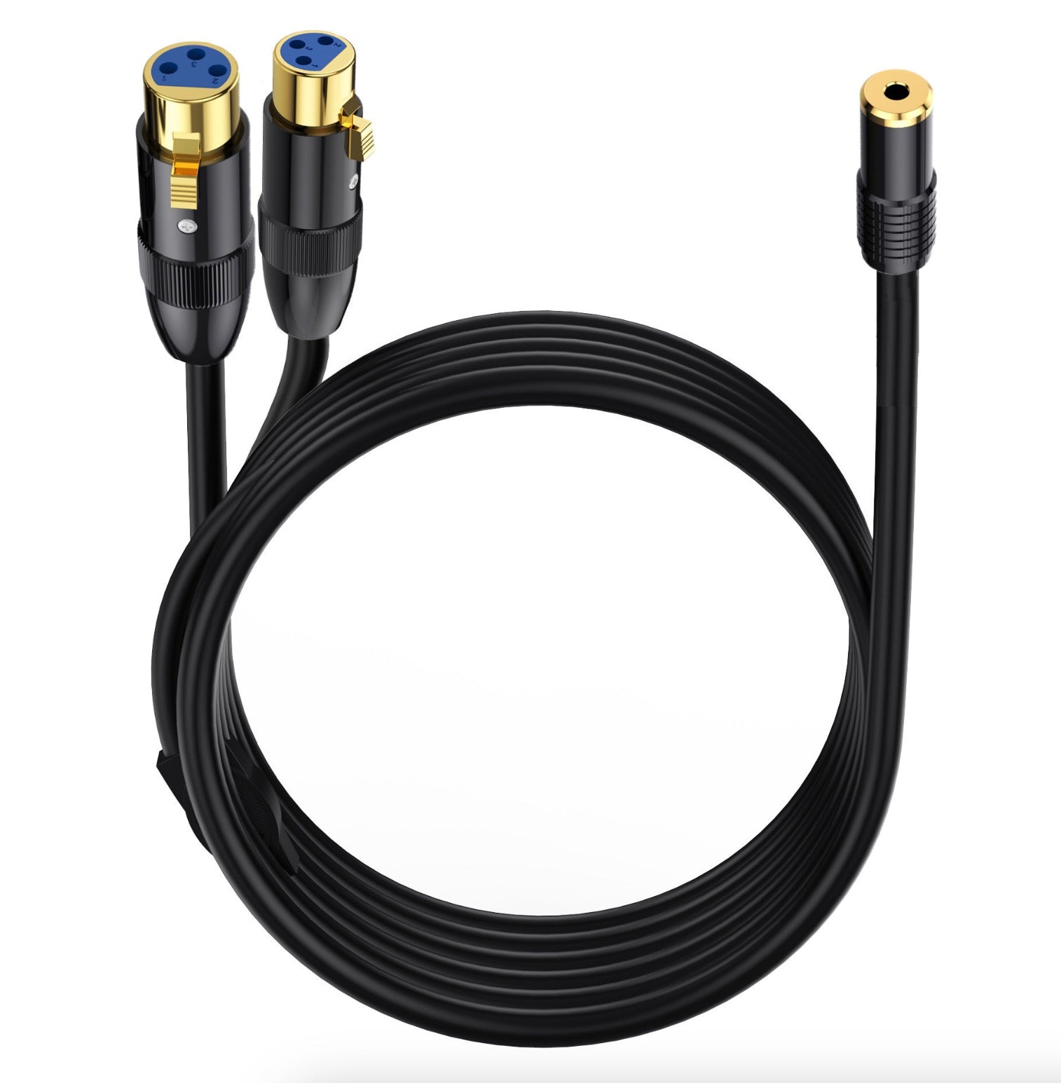 3.5mm 1/8 Inch TRS Female to Dual XLR Female Unbalanced Interconnection Cable for Microphone, Sound Card, Camcorder