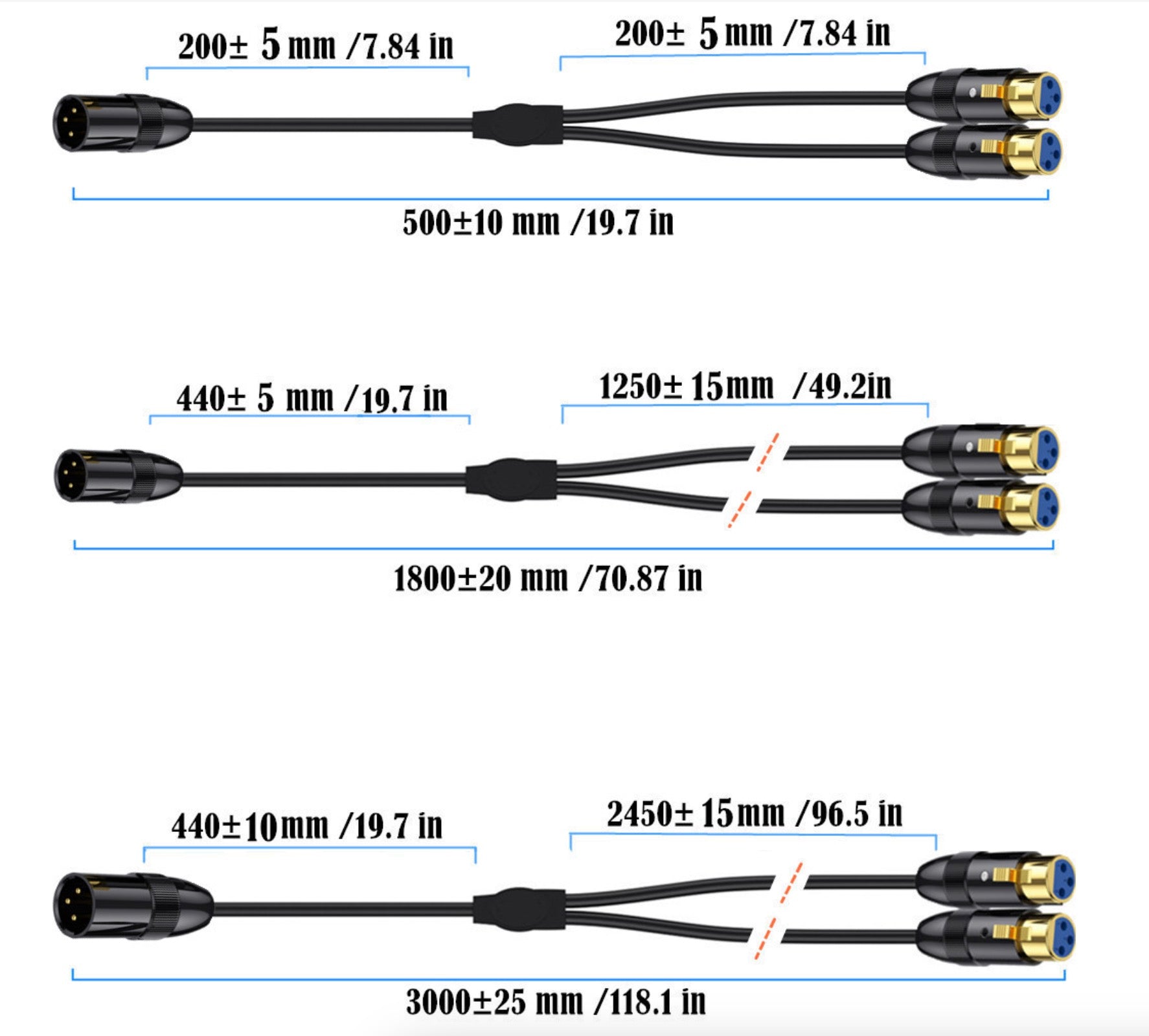 XLR 3Pin Y Splitter | XLR Male to Dual XLR Female Cable Balanced Microphone Audio Connector