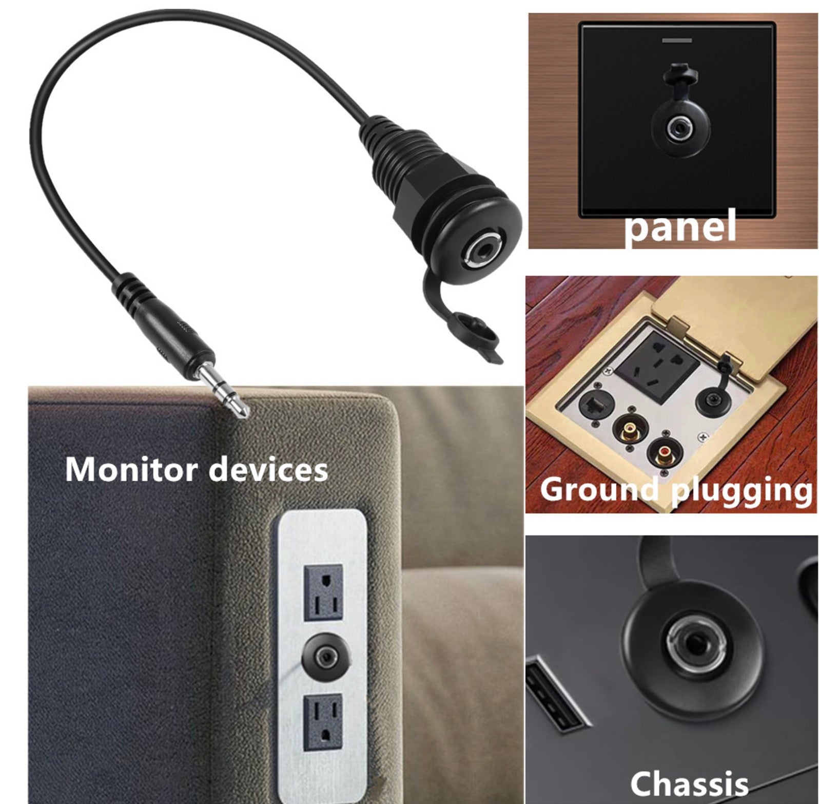 3.5mm TRS Threaded Fixed Waterproof Cable, 1/8 Male to Female Embedded Mount Stereo Headphone Mount Cable