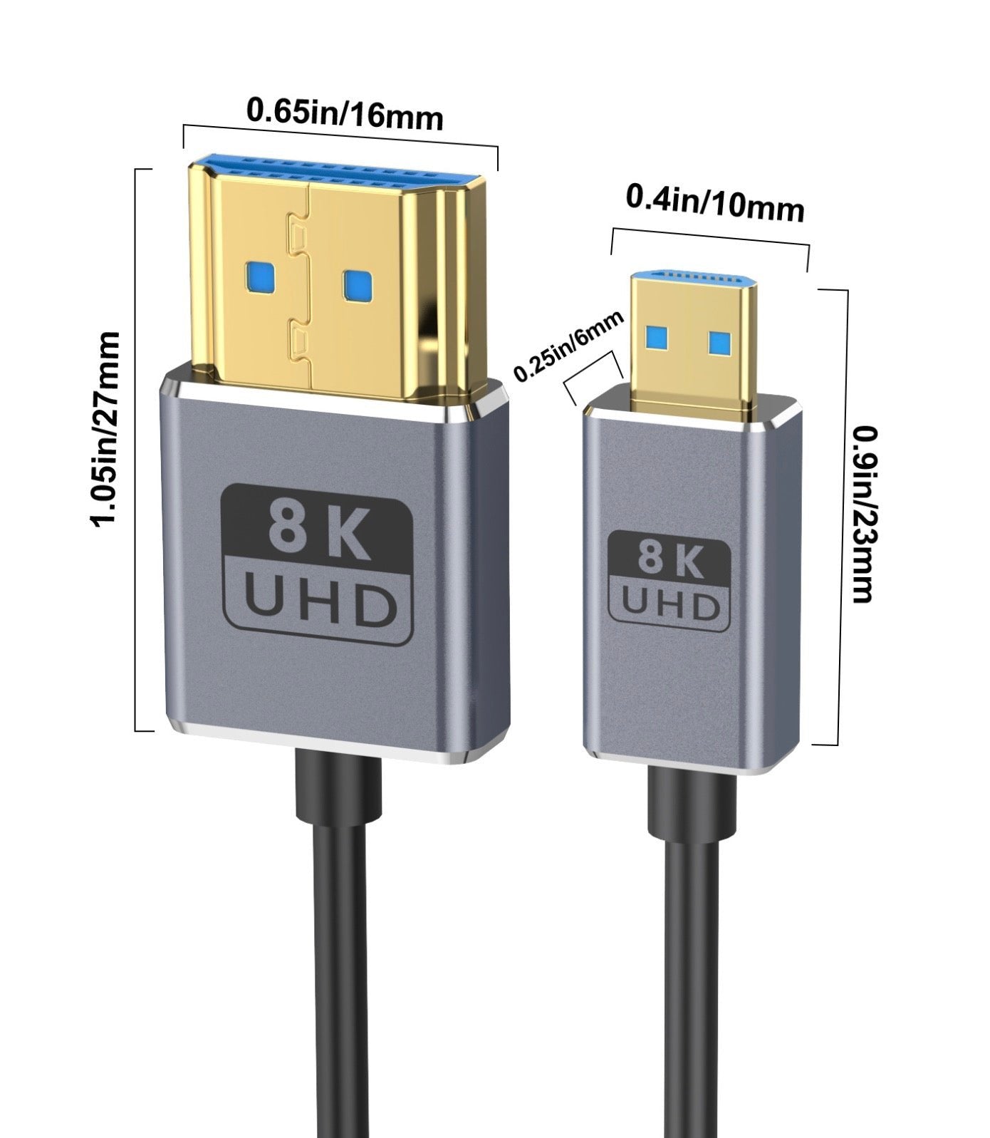 Micro HDMI to HDMI 2.1 Extreme Slim Coaxial Cable, Ultra High Speed 8K Audio Video Coiled Cable