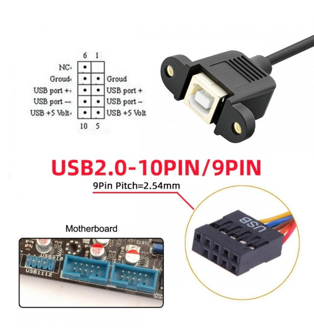 Motherboard 9pin Header Female to Standard USB 2.0 Type B Female Panel Mount Extension Cable