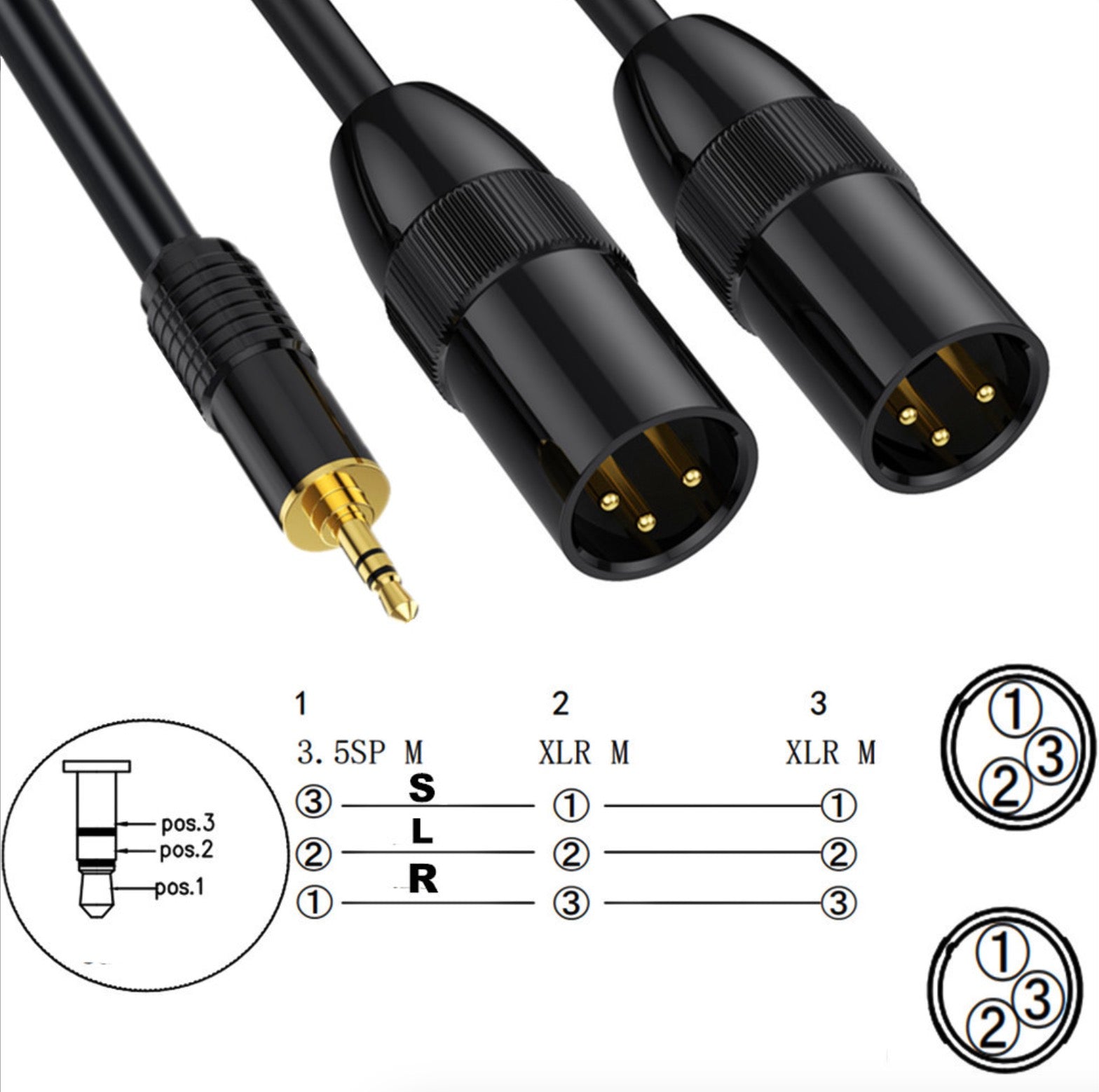 3.5mm to Dual XLR Y Splitter, TRS Stereo Male to 2 x XLR Male Interconnect Audio Microphone Cable