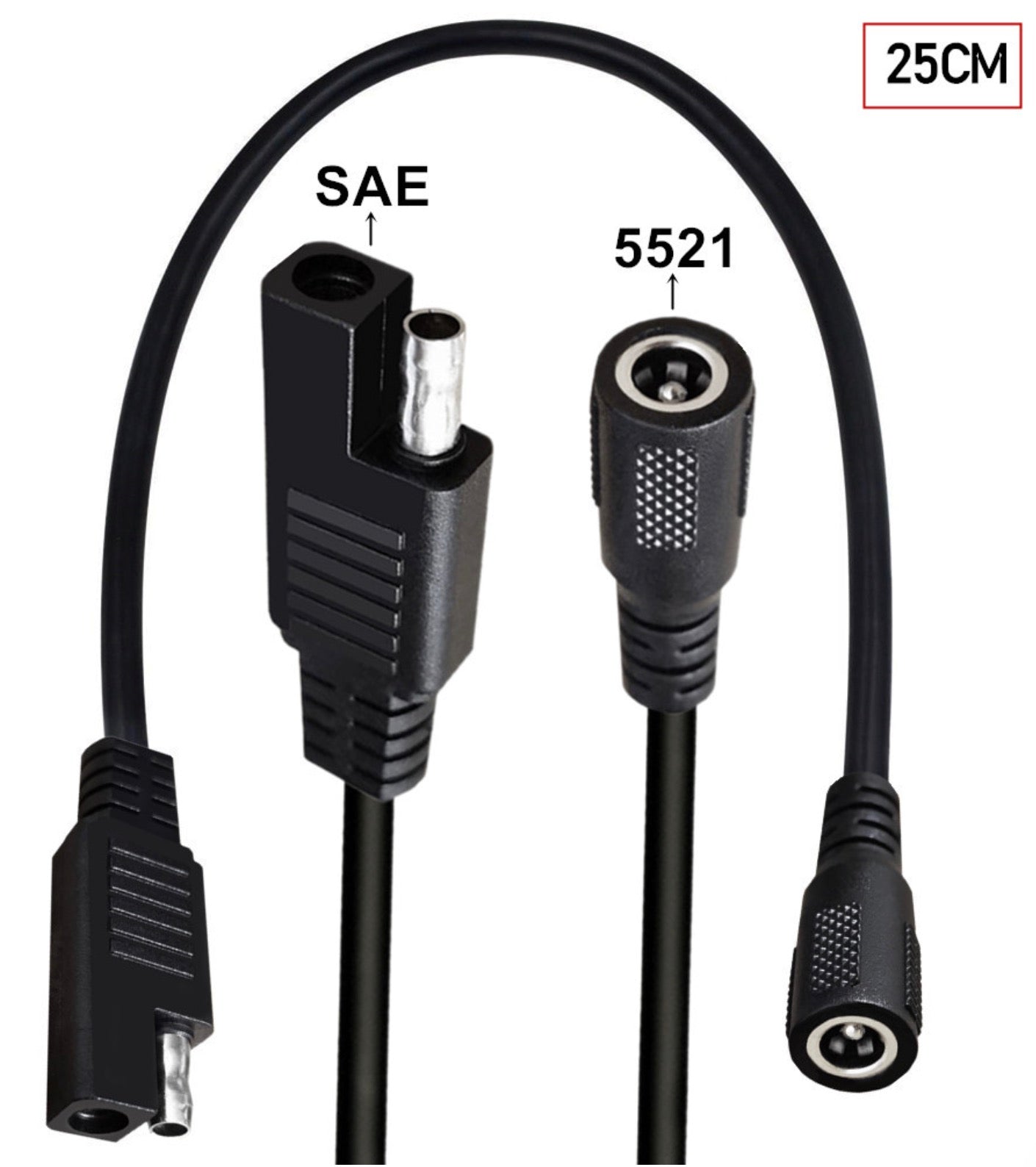 SAE to 5.5 x 2.1mm DC Female Power Charging Cable Converter for Car, Motorcycle, Solar Panel