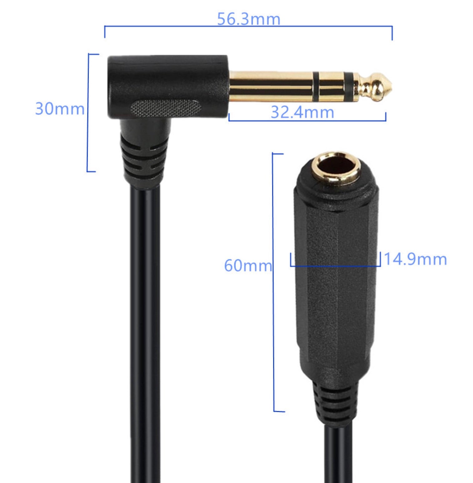 6.35mm 1/4 Inch TRS Male to Female Instrument Extension Cable | For Electric Guitar, Keyboard, Mixer, Amplifier