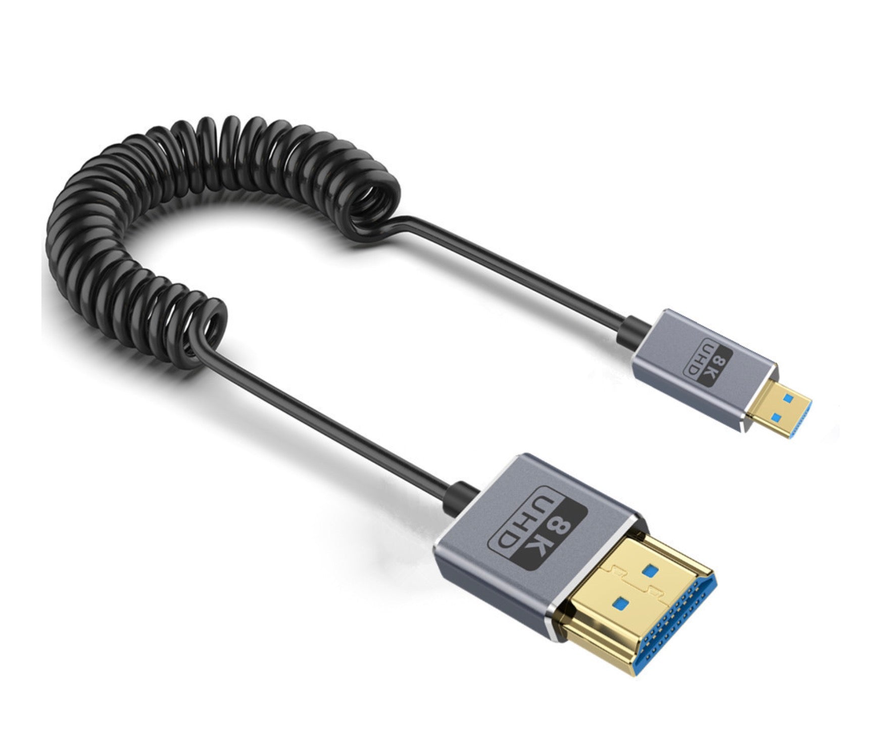 Micro HDMI to HDMI 2.1 Extreme Slim Coaxial Cable, Ultra High Speed 8K Audio Video Coiled Cable