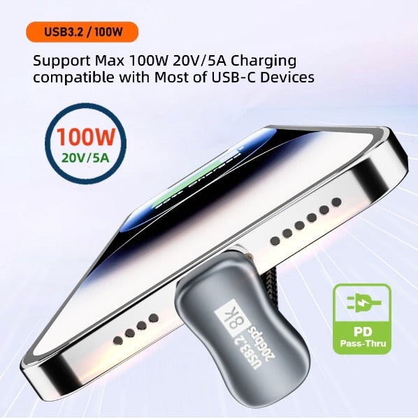 USB C Male to USB C Male Data PD Fast Charging Coiled Cable | U Shape 100W 20Gbps