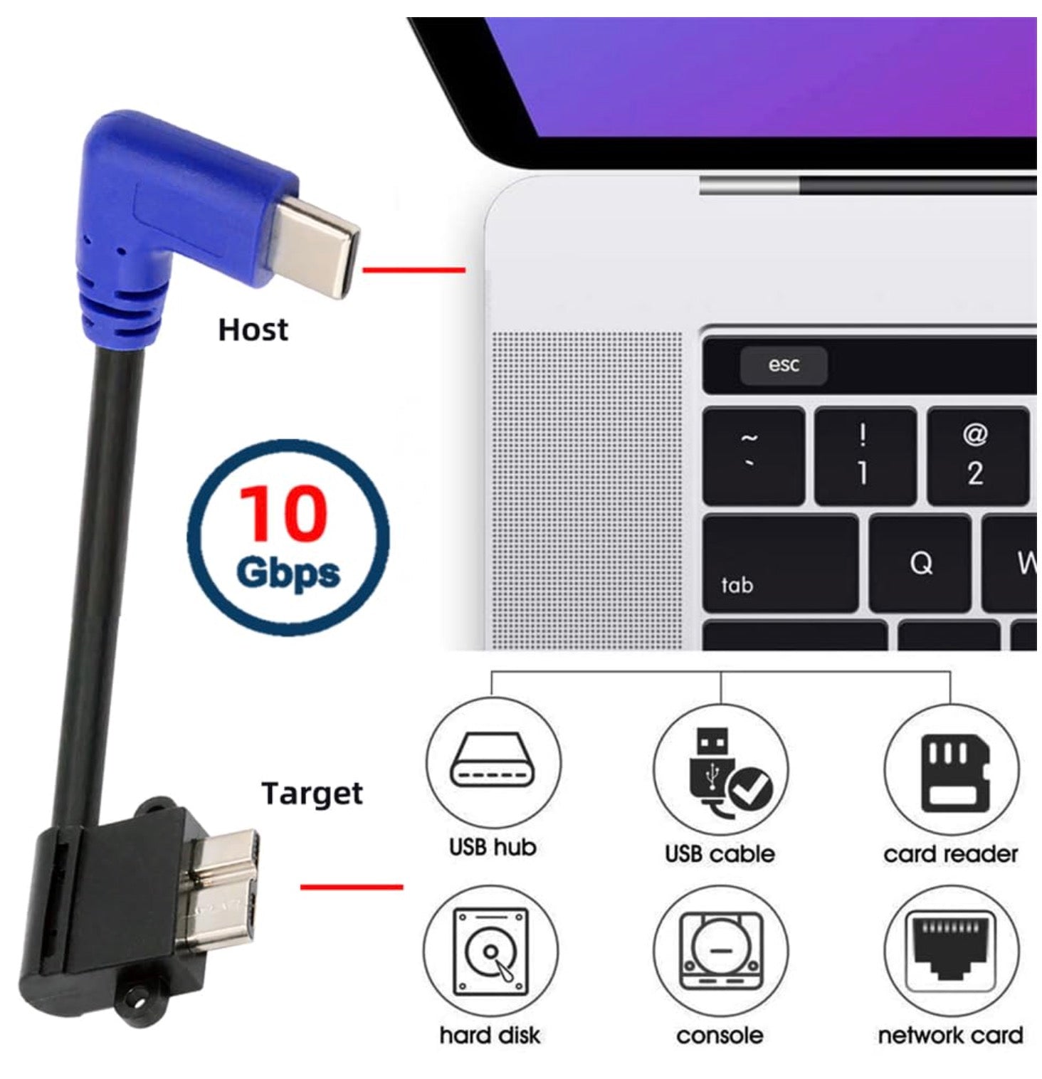 USB C Host to Micro B OTG Cable for Industrial Camera Storage Phone