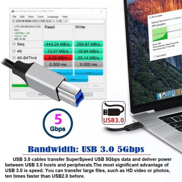 USB 3.0 Type A Male to USB 3.0 Type B Male Printer Coiled Cable