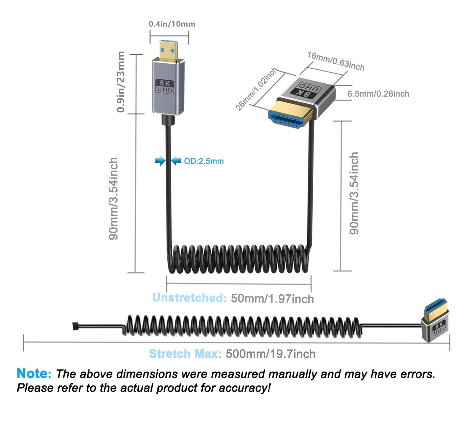 Micro HDMI to HDMI 2.1 Extreme Slim Coaxial Cable, Ultra High Speed 8K Audio Video Angled Cable