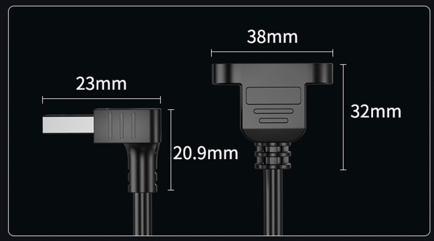 USB 2.0 Extension Cable, Type A Male to Female Panel Mount Cable | Up Angle