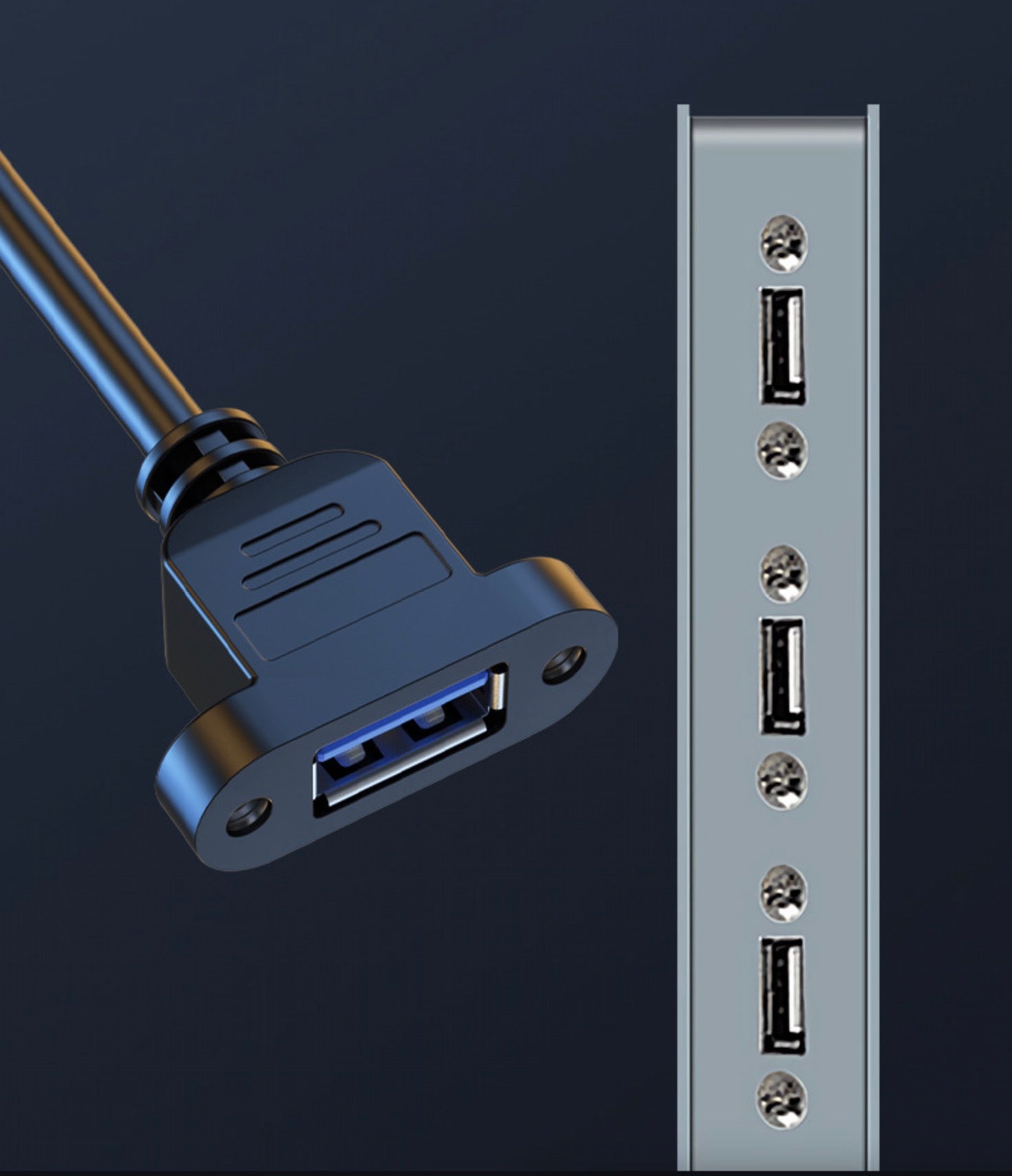 USB 3.0 Cable, A Male to A Female Panel Mount Extension Connector | Left Angle