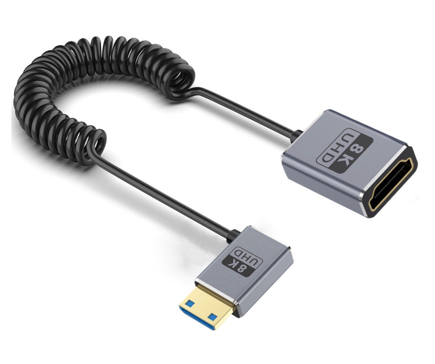 Ultra Thin Mini HDMI to HDMI Coiled Extension Cable, 8K HDMI Female to Mini HDMI Male Audio Video Cable | 8K@60Hz, 48Gbps