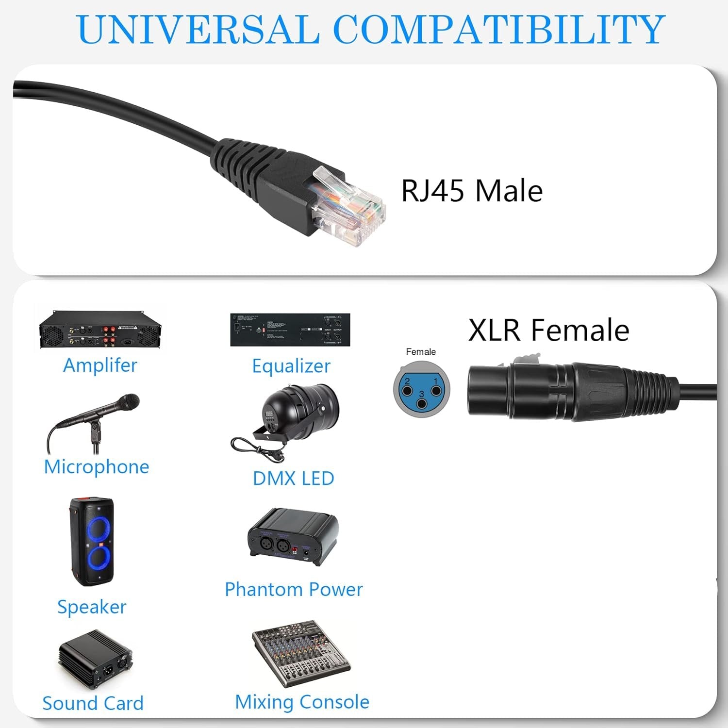 XLR to RJ45 Extension Cable, XLR 3Pin Female to RJ45 Cat5 Ethernet Male Network Connector for for Recording Studio Amplifier Mixer