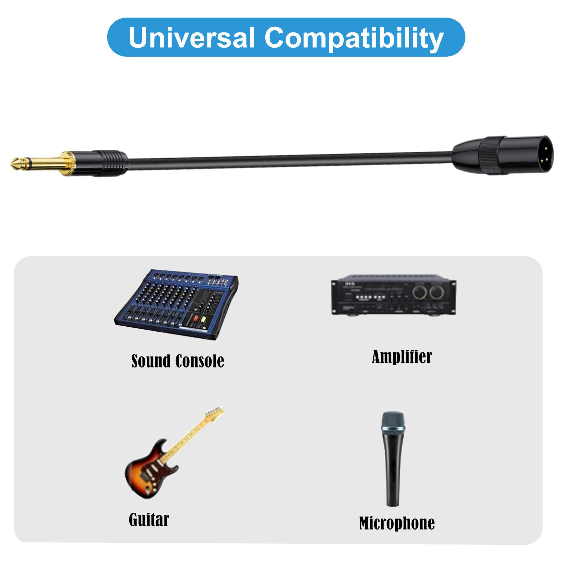 XLR to 1/4 inch Mono Microphone Cable, 6.35mm 1/4 inch TS Male to XLR Male Unbalanced Interconnect Audio Cable for Dynamic Microphone