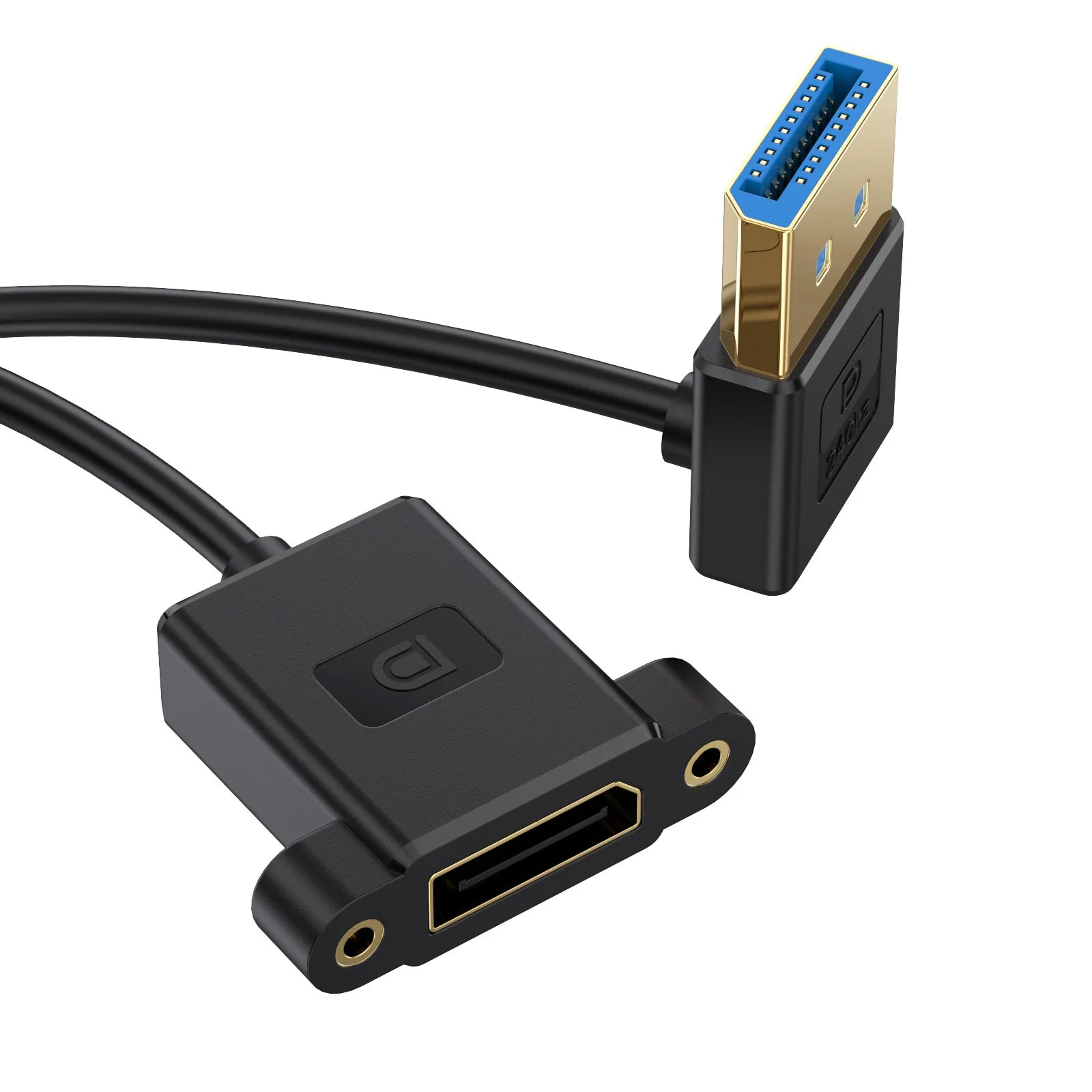 Displayport 1.4 Panel Mount Extension Cable, Ultra-HD DP Male to Female | Silicone 8K/60Hz | Down Angle