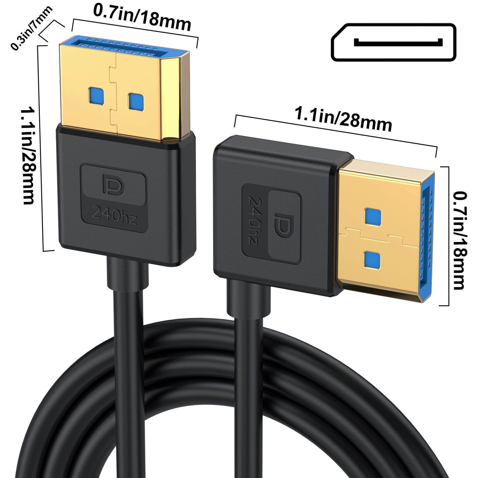 DisplayPort 1.4 DP to DP Cable, 8K60hz Ultra-HD Video Cable for Desktop Laptop Monitor | Left Angle