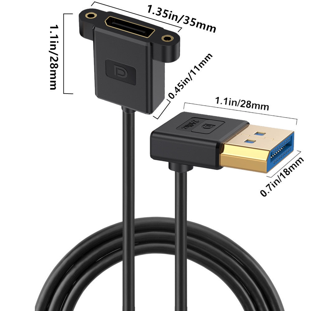 Displayport 1.4 Male to Female Panel Mount Silicone Extension Cable, 8K/60Hz, 4K/240Hz | Up Angle