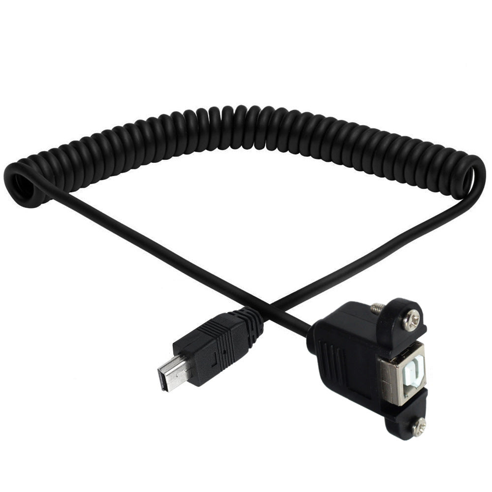 Mini USB 5 Pin Male to USB Type B 2.0 Female Panel Mount Coiled Extension Cable
