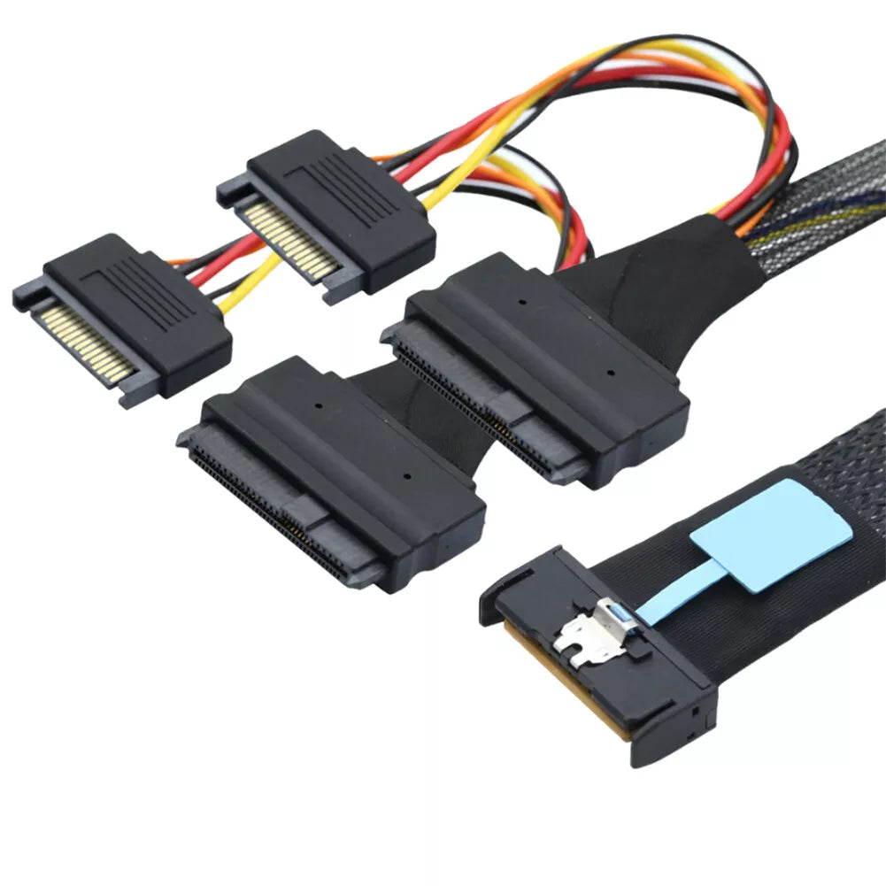 Slimline SAS MCIO 8i 74P Connection to 2-SFF 8639+15P with Power Supply Data Sever Cable