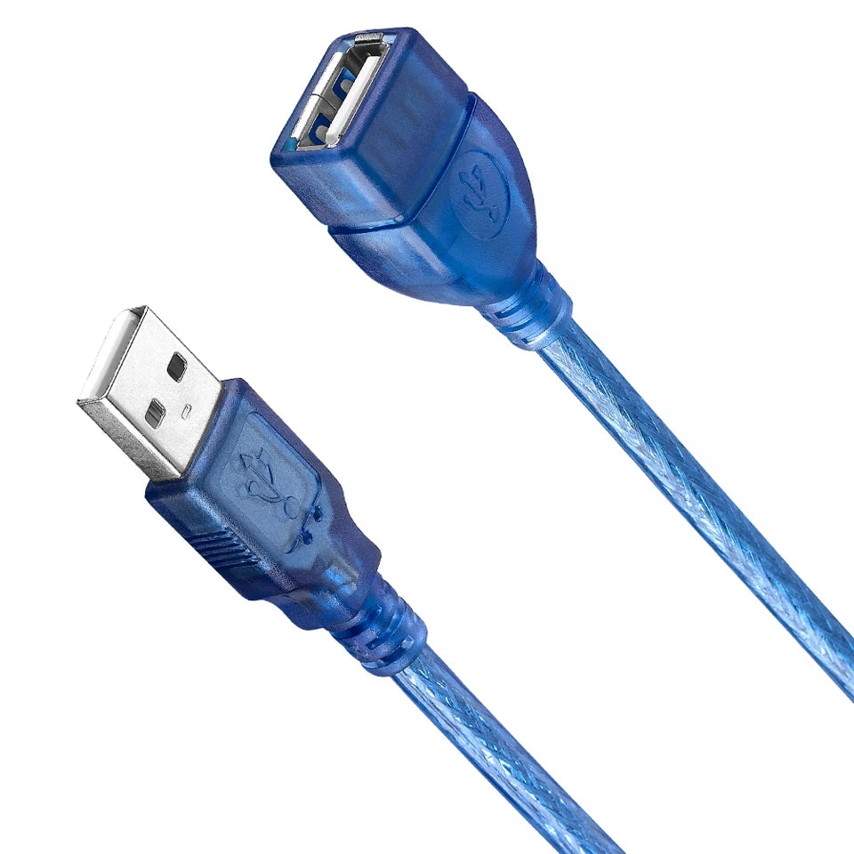 USB 2.0 A Male to Female Extension Cable | Transparent Blue