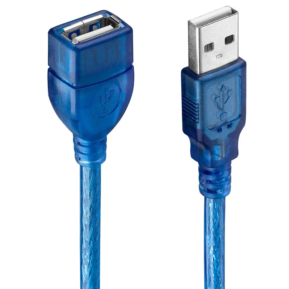 USB 2.0 A Male to Female Extension Cable | Transparent Blue