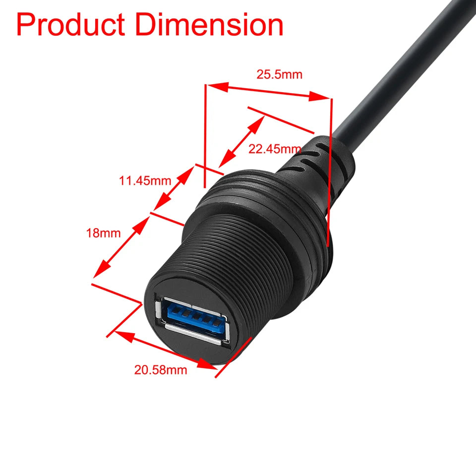 USB 3.0 A Male to Female Panel Flush Mount Extension Cable Waterproof 0.3m