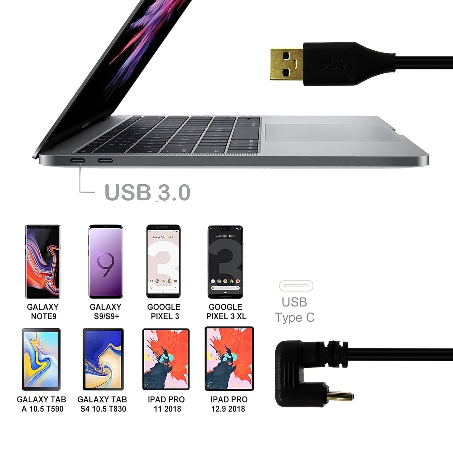 USB 3.0 A to USB C U Shape Sync Data Charging Cable 5Gbps