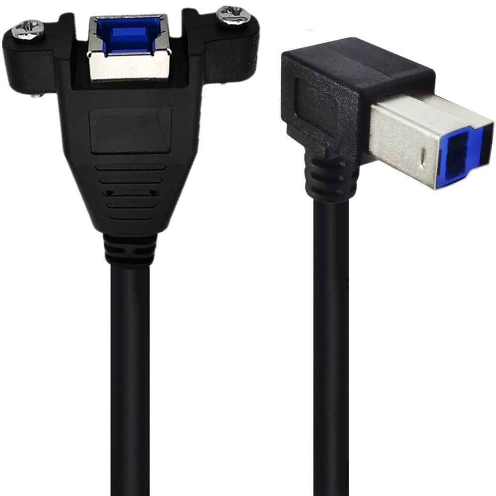 USB 3.0 Type B Male to B Female Panel Mount Extension Cable for Printer, Scanner, Hard drive | Right Angle