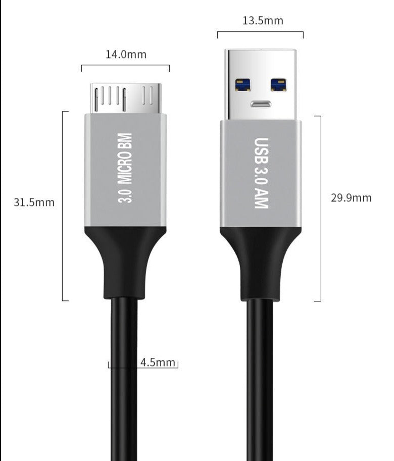 Micro B to USB 3.0 Type A External Hard Drive Cable