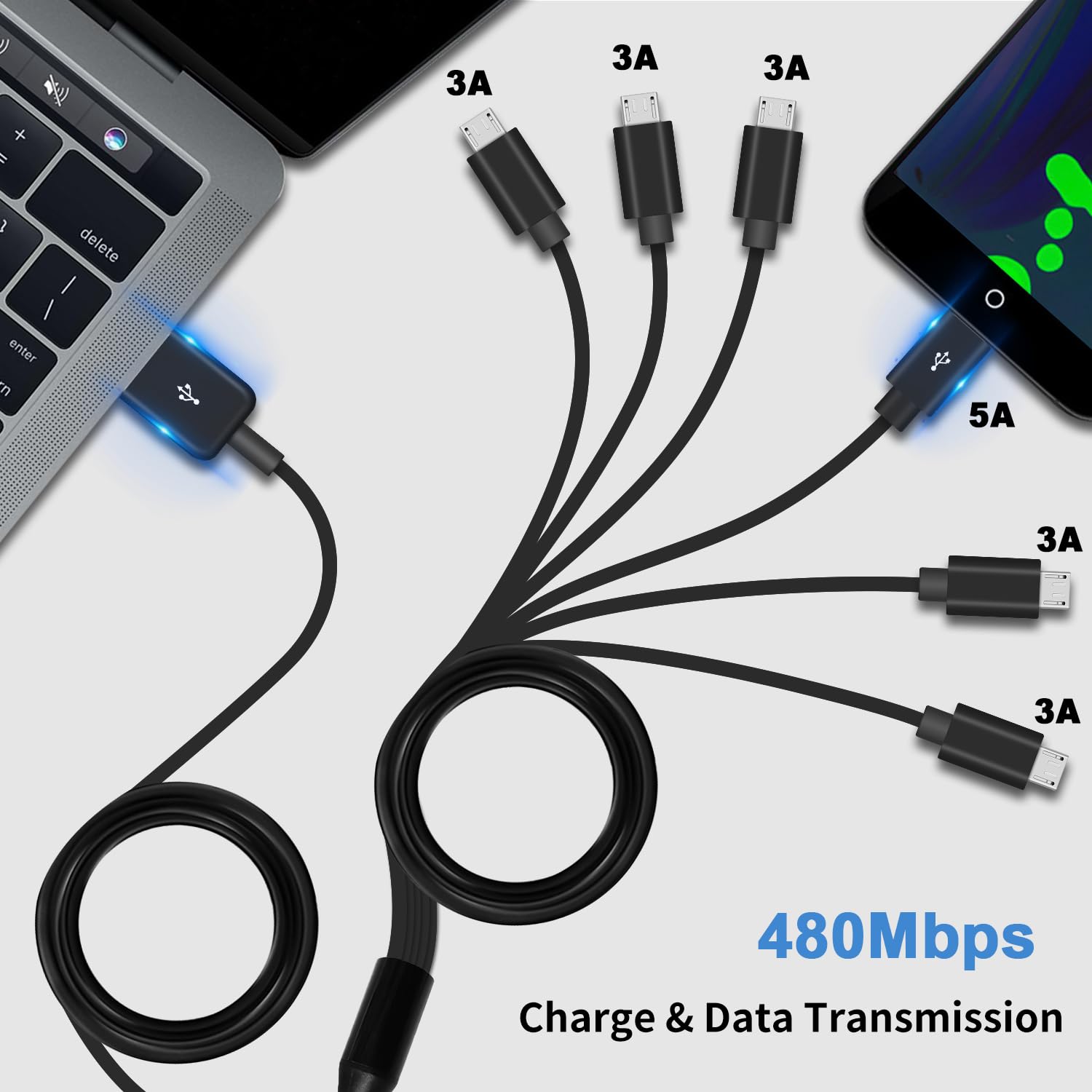 USB 2.0 A Type to 6 x Micro USB Data Charge Y Cable 1.5m