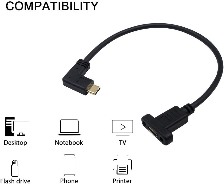 USB C Angled Male to Female Panel Mount Extension Cable USB 3.1 10Gbps