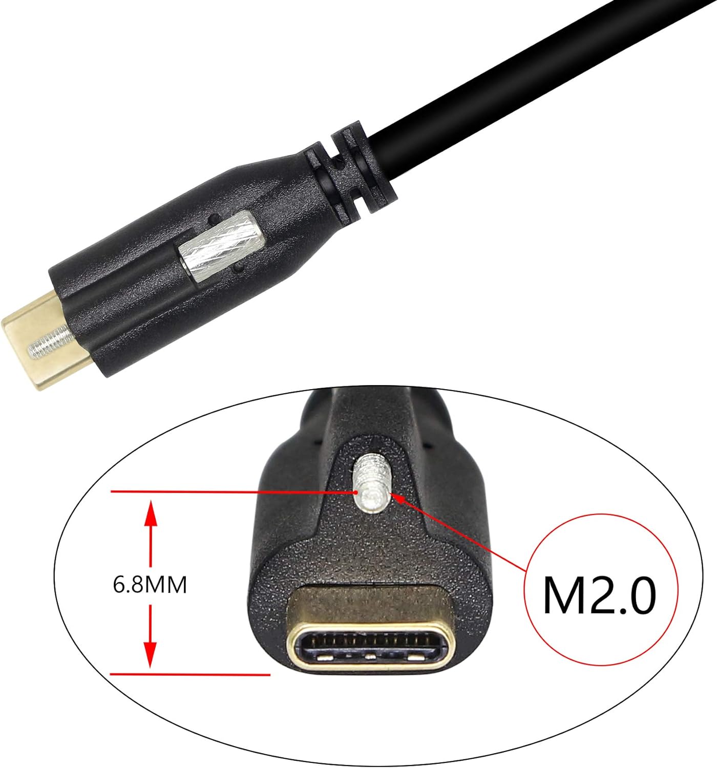 USB-C Male to USB-C 3.1 Male Data Charge Single Screw Panel Mount Industrial Camera Cable 5A 10Gbps