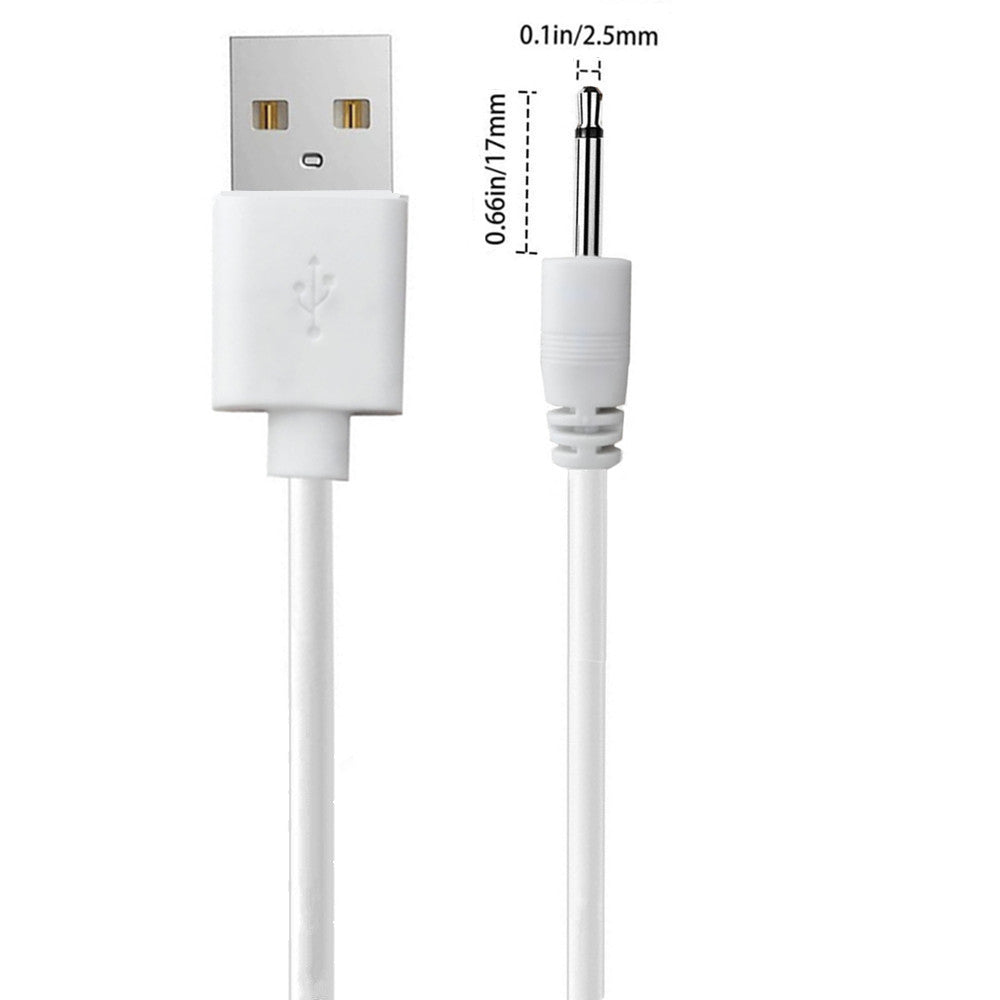 2.5mm USB DC Power Charging Cable For Rechargeable Massagers White 1.2m