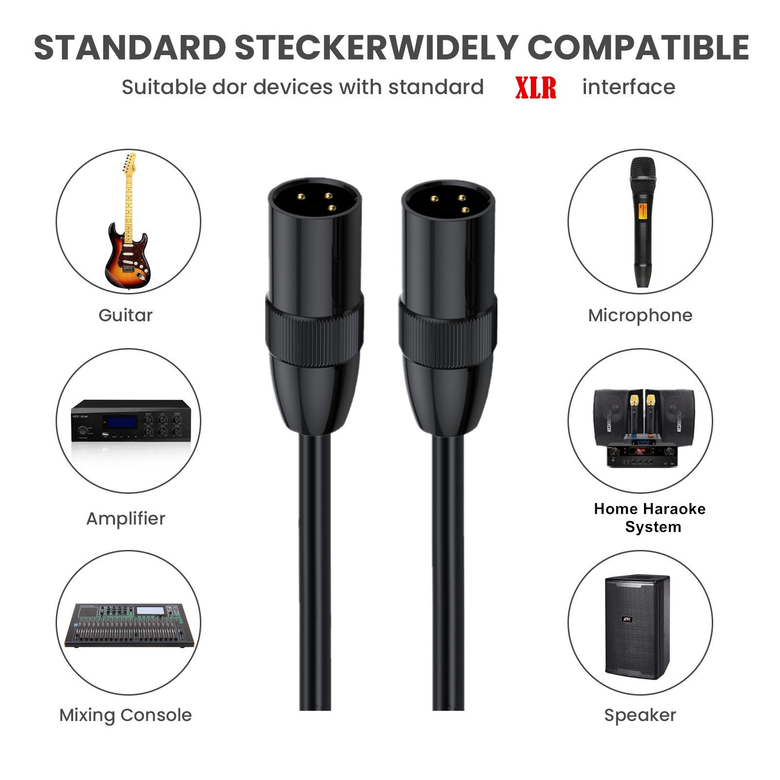 XLR 3Pin Male to Male Balanced Shielded Mic Cable for Mic Mixer, Recording Studio, Podcast, Speaker Systems