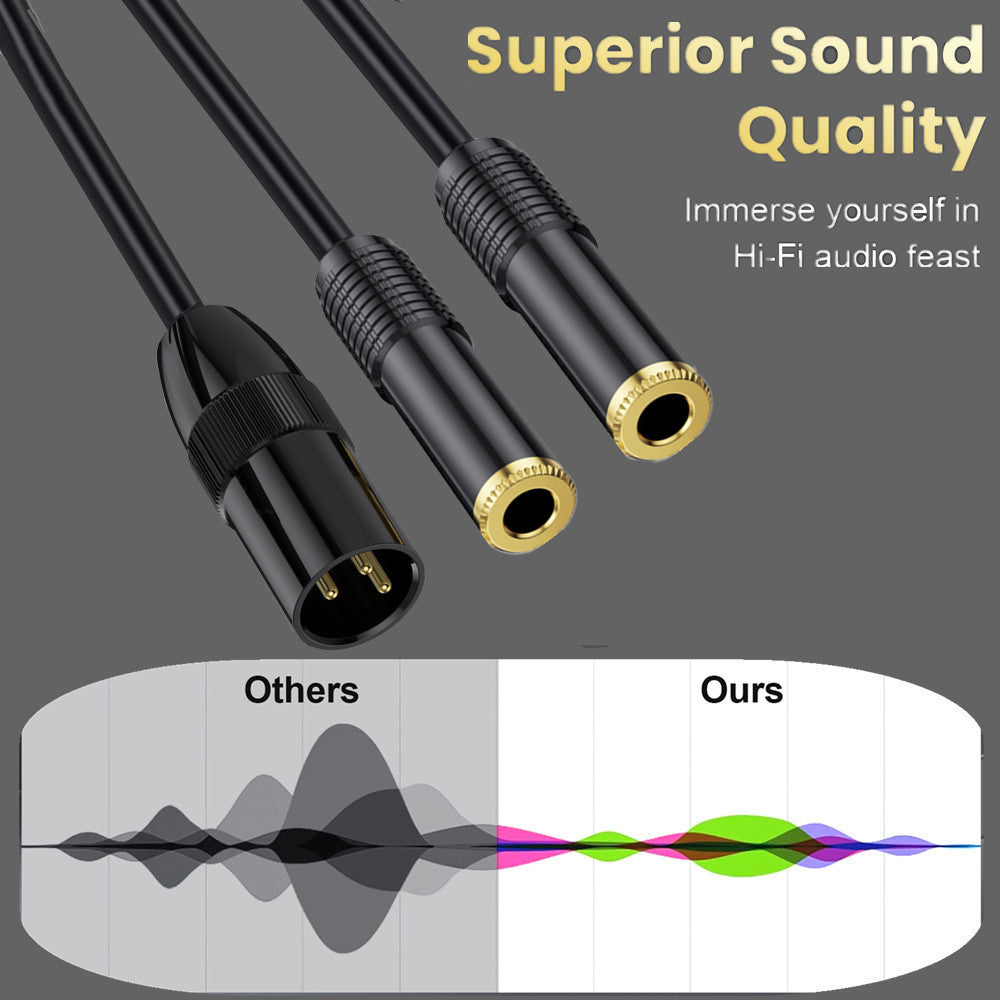 XLR Male to Dual 6.35mm 1/4'' TRS Female Microphone Stereo Unbalanced Audio Converter Y Splitter Cable